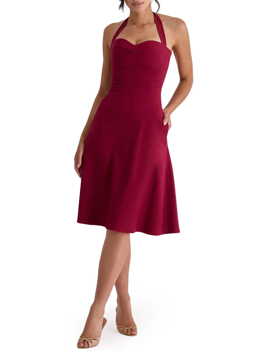 NEW, HOUSE OF CB Carolla Halter Dress in Wine sz M #MD2615